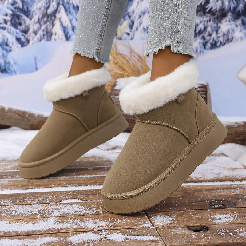 Fashion Women's Classic Solid Fluffy Furry Snow Boots 2025 Winter Warm Short Plush Khaki Ankle Boots Casual Thick Bottom Shoes for Woman