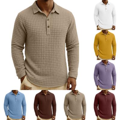 Men's Quilted Knit Color Pullover Button,down Top