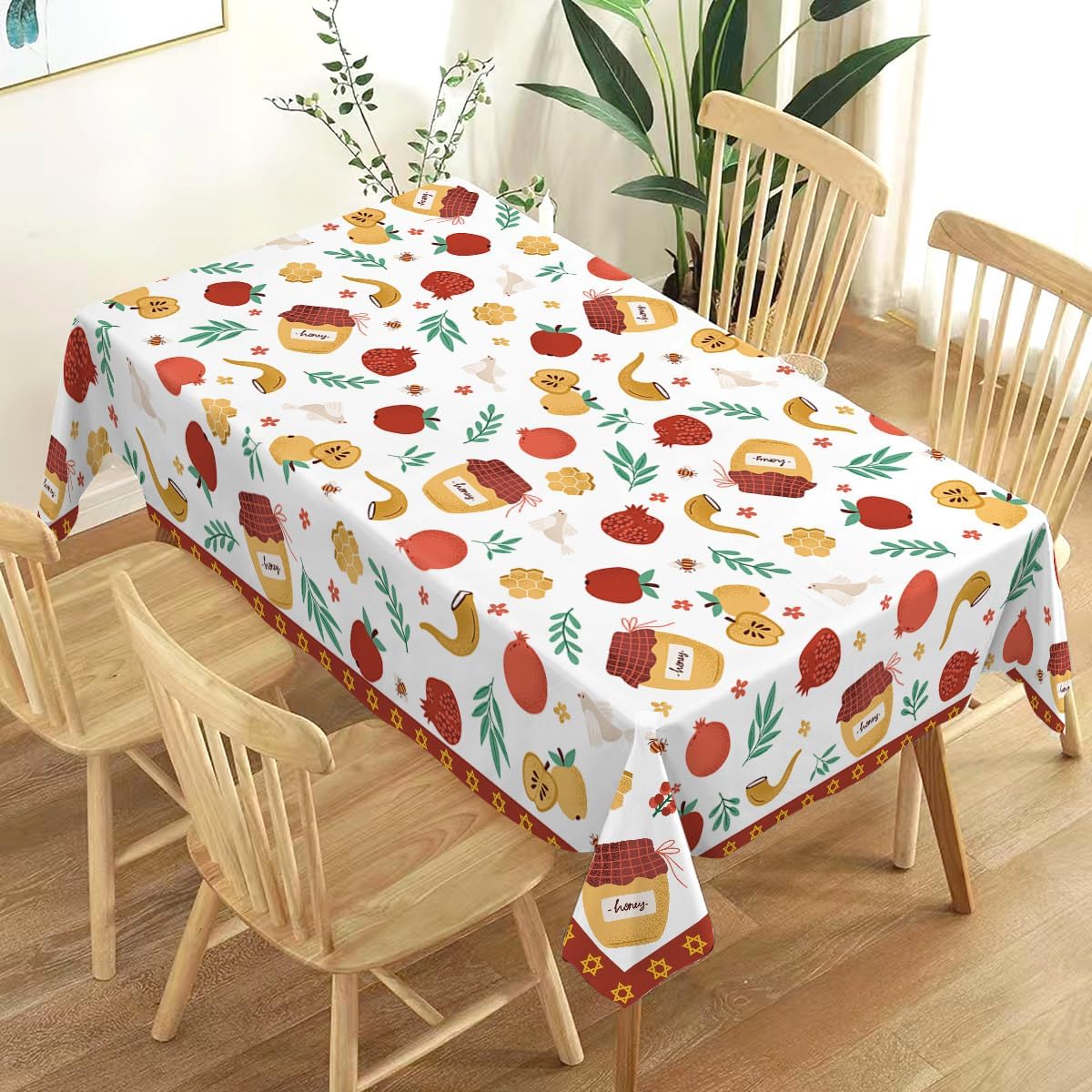 Nappe rectangulaire Rosh Hashanah Shana Tova Nouvel An juif Décoration de fête Décor de table de cuisine/salle à manger Hautes Fêtes 140x180cm