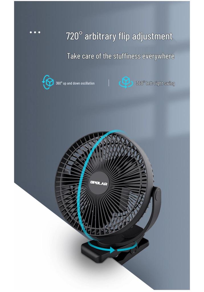 USB Rechargeable Clip-On Desk Fan with Long Battery Life - Outdoor Use