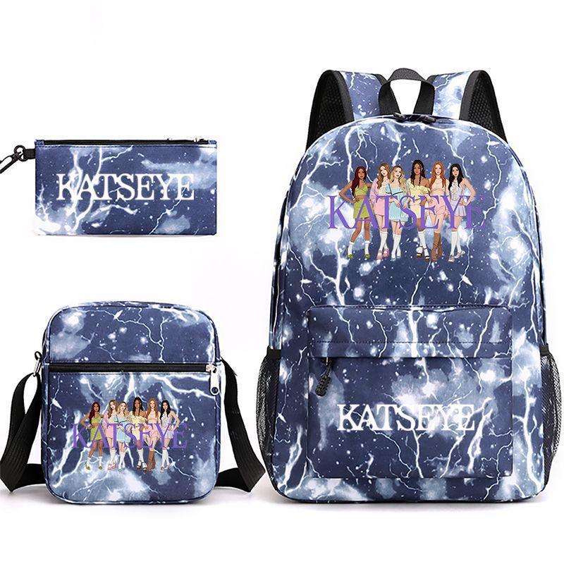 Katseye Kpop Girl Group Print Travel Backpack Laptop School Bag Set of 3, Unisex Large Capacity Daypack