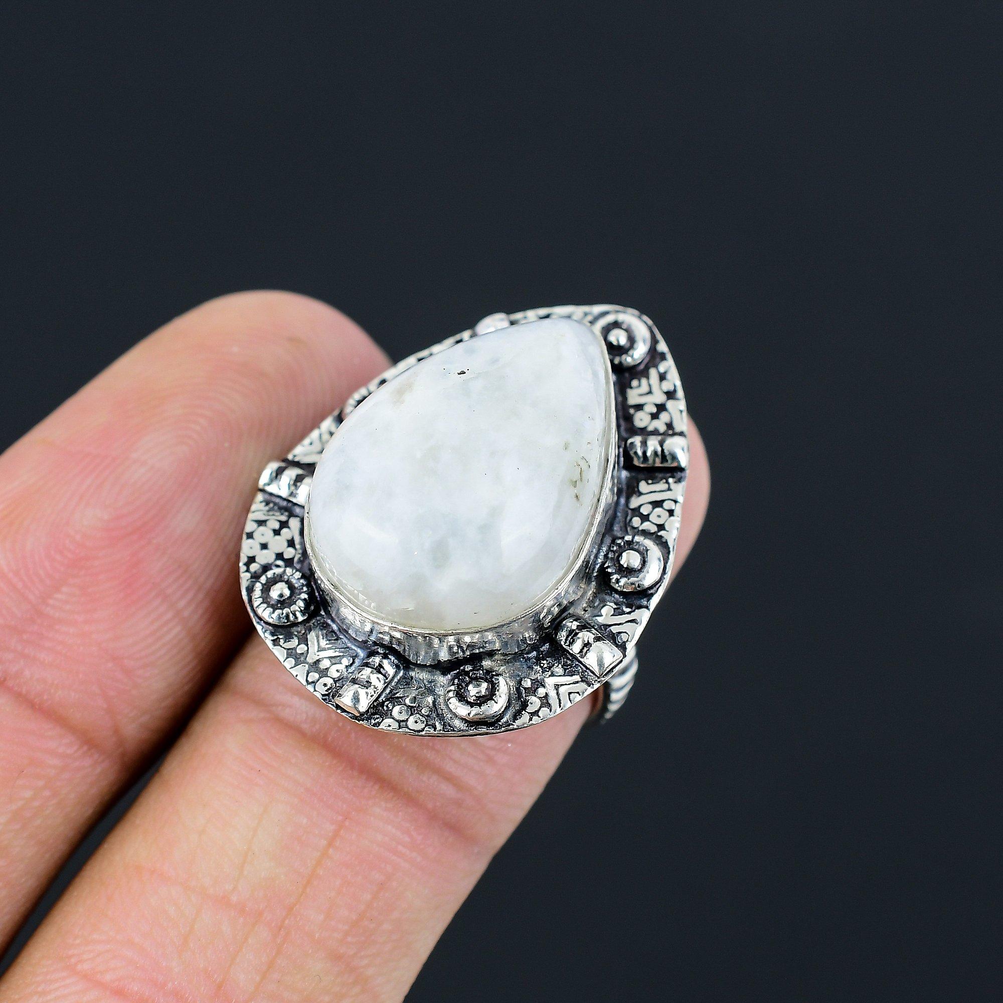 Sterling Silver Rainbow Moonstone Gemstone Solitaire Handcrafted New Ring Size 7 7