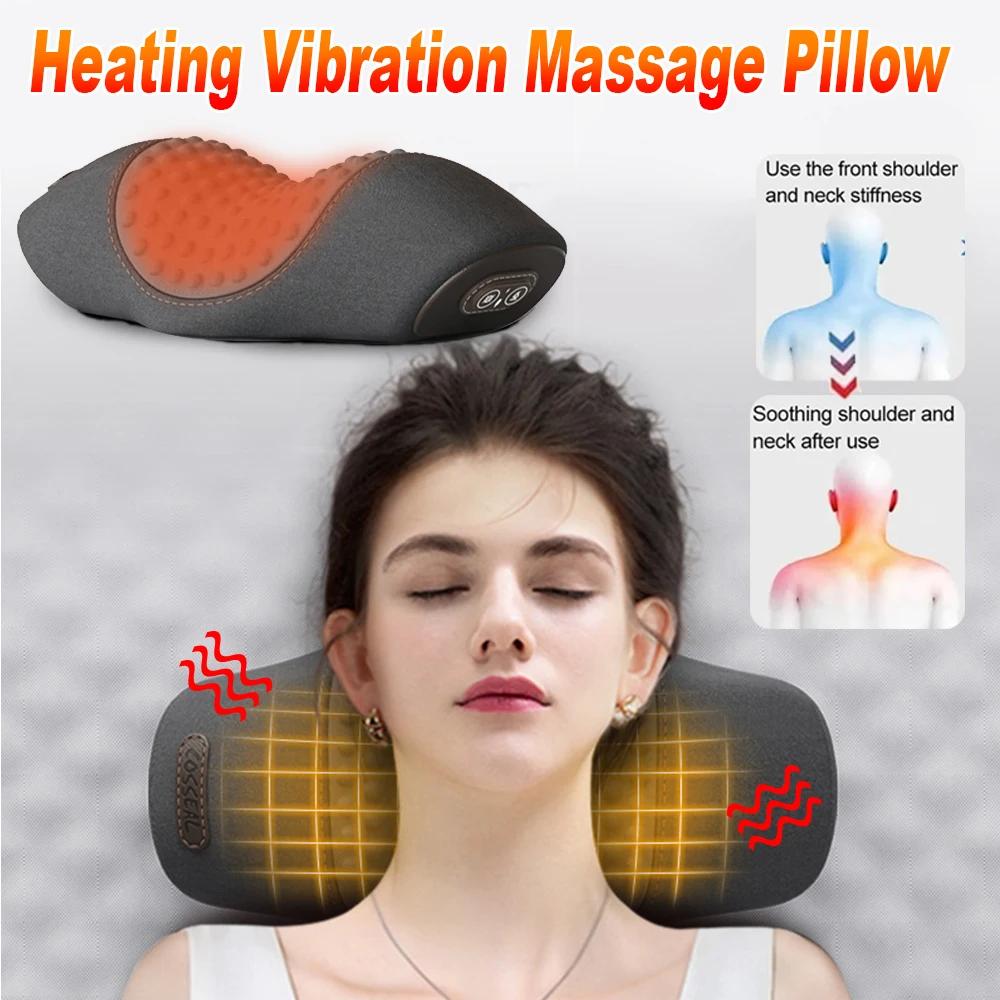 Electric Neck Massager Pillow with Vibration Heat Therapy Memory Foam for Pain Relief Cervical Spine Support Relax Sleep