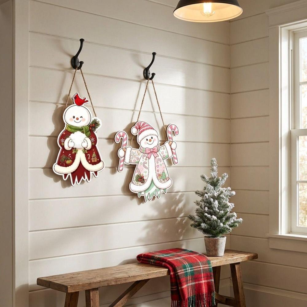 Wooden Christmas Hanging Ornaments 2D Flat Design Snowman Door Decoration Christmas Party