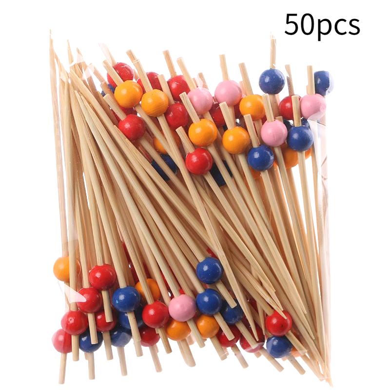

50 шт. одноразовые бамбуковые фруктовые палочки художественные фруктовые палочки любовь цветение сливы пятиконечная звезда фруктовые палочки украшения для коктейлей бамбуковые палочки Colored wooden beads