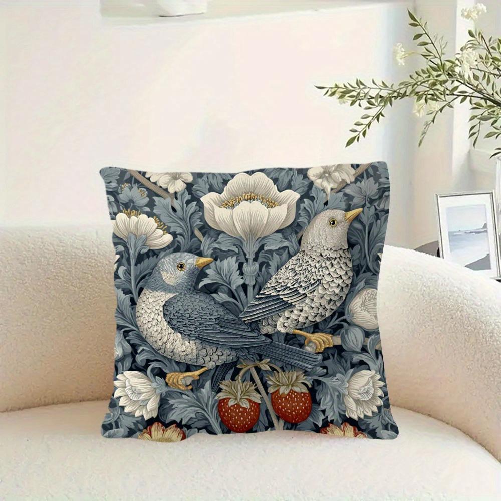 Vintage William Morris Bird Strawberry Pillow Cover Boho Floral Cushion Case Cottagecore Home Decor Bird Lover Gift