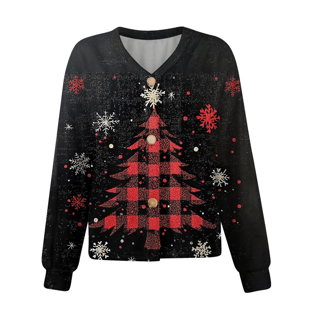Women's Fashion Short Coat Casual Long Sleeve Printed Single Breasted Plush Top
