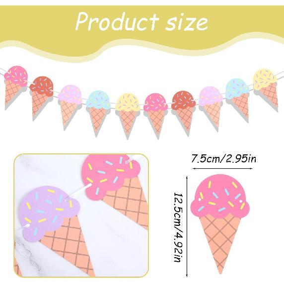 2 Pcs Ice Cream Banner, Ice Cream Birthday Party Decorations, 1st Birthday Banner, Garland Summer Baby Shower Wedding Party Backdrop Decoration