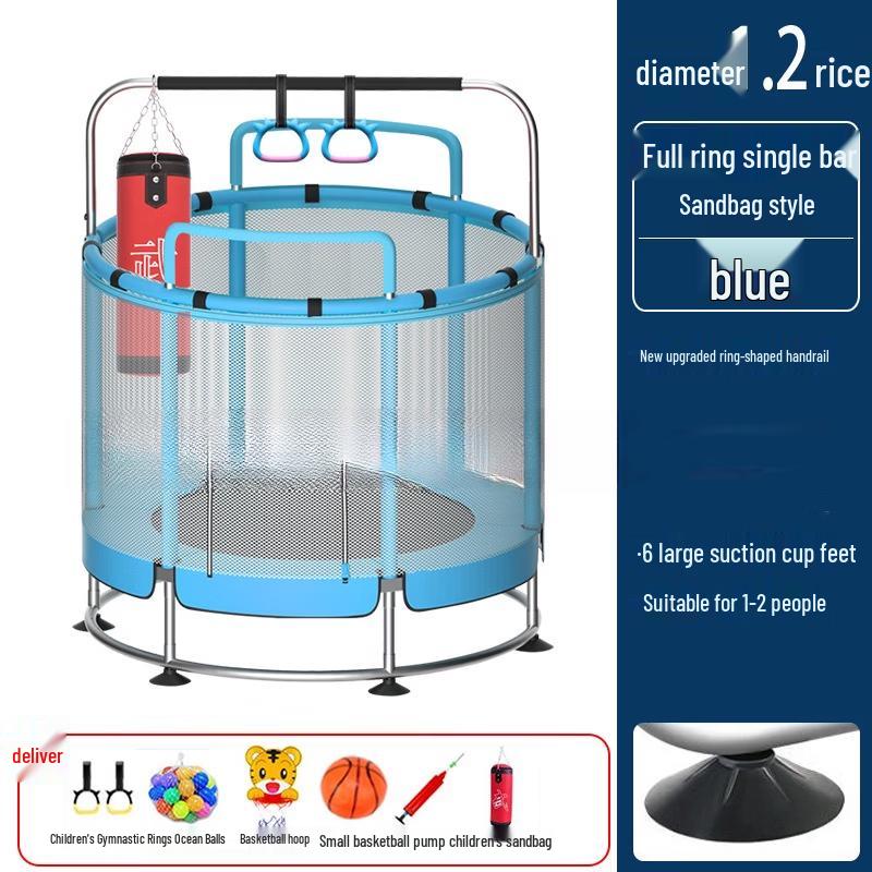 TLXT Home Trampoline with Safety Net, Single Bar & Sandbag