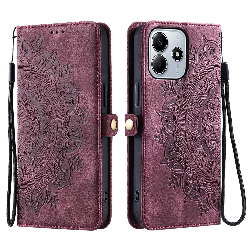 For Xiaomi Redmi Note 14 4G (163.25x76.55x8.16mm) Wallet Case Leather Phone Cover Skin Feel Totem Imprinted