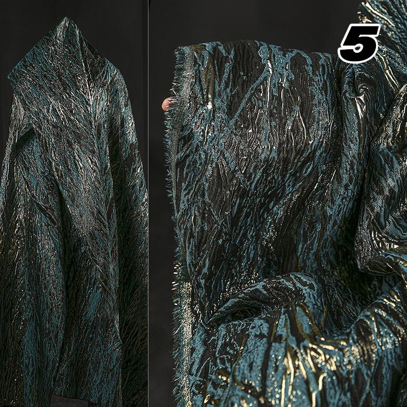 Super Concave And Convex Texture Green-Gold Plated Jacquard Embossed Fabric Skirt Cheongsam Dress Hanfu Retro Designer Fabric