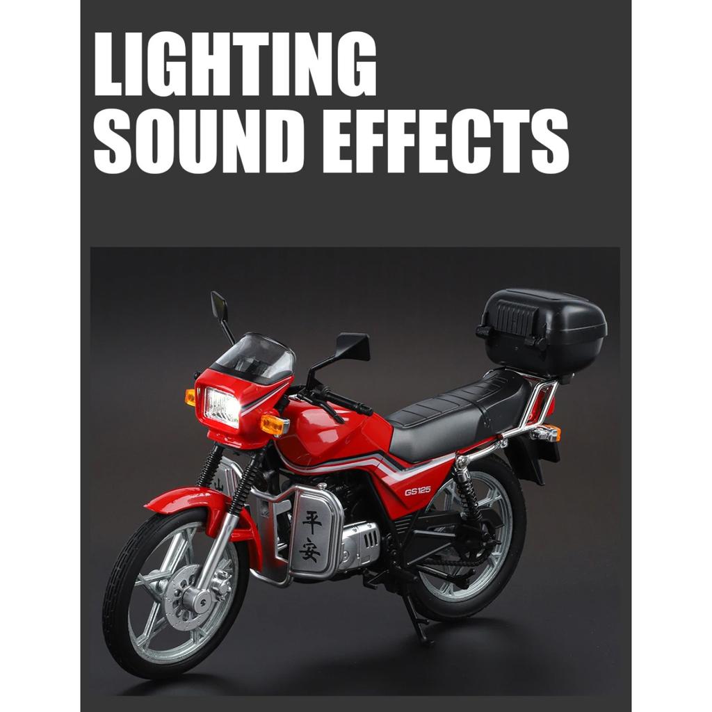 1/12 SUZUKI GS125 King Motorrad Legierung Druckgussmodell Ton und Licht Kinderspielzeugauto Verzierungen Trendige Dekoration mit Freund