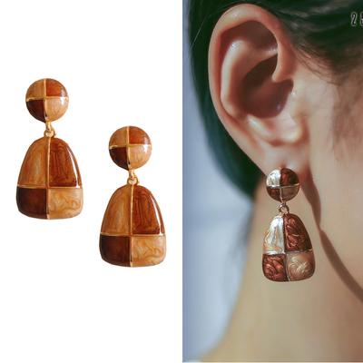Mode Ins Emaille Retro Vierkant Geometrisch Elegant Koreaans Lange Clip-on Oorbellen Voor Vrouwen Bruiloft Feest Reizen Cadeau Sieraden