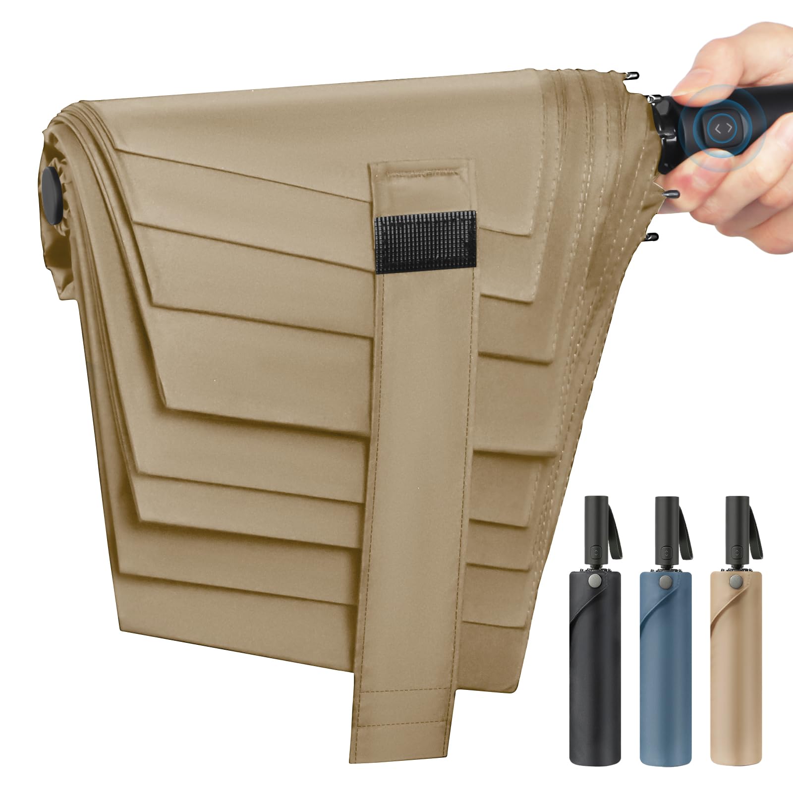 

LittleSo Зонт с памятью, который складывается в один складной зонт с памятью, автоматический от дождя или 8 больших складных зонтов 104 см для и работы, супер прочный 59 см бежевый