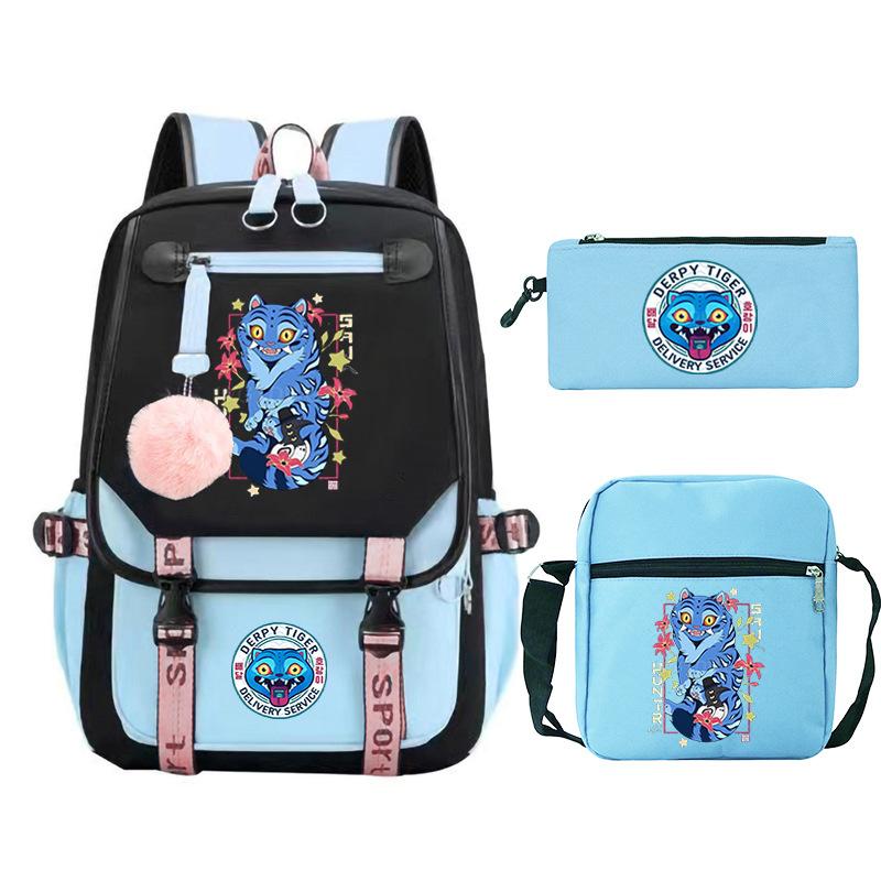 Animation Cartoon Peripheral Printing Trend Lightweight Shoulder Backpack, Primary And Secondary School Student Leisure Schoolbag Three-Piece Set