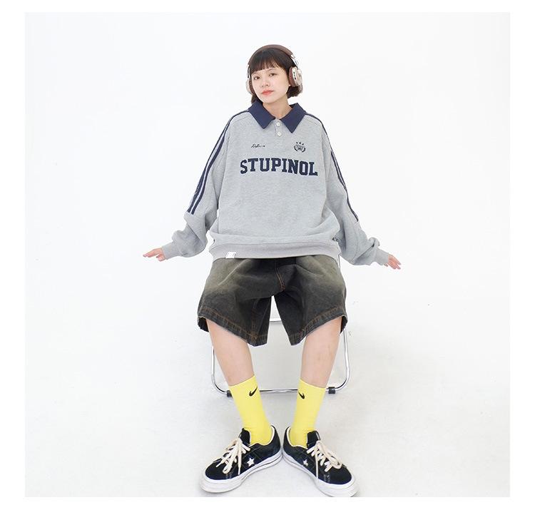 Women's Plus Size Striped Long Sleeve Polo, 2025 Retro Spring/Fall Loose Fit, Unisex Top