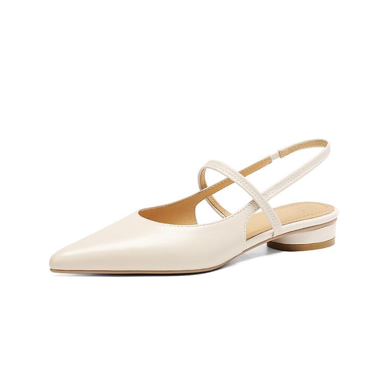 

Fashion Summer Sandals Sheep Leather Women Shoes Pointed Toe Low Heel Women Pumps Genuine Leather Cover Toe Sandals for Women Handmade 39 бежевый