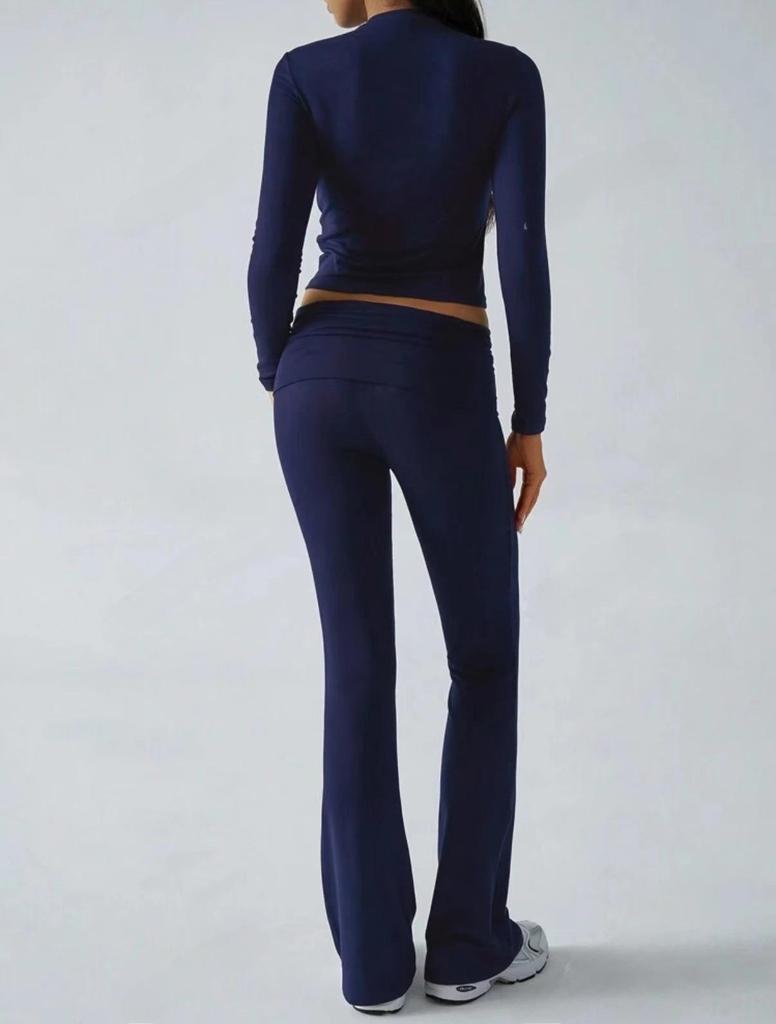 AYJ24T888 Women's Fashion Slim Fit Solid Color Tracksuit - Short Sleeve, Long Pants, Spring/Summer Collection