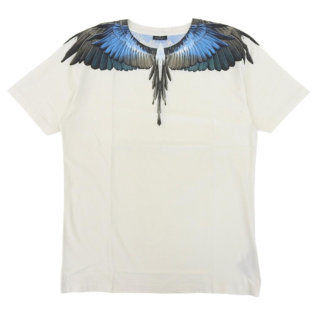 Marcelo Burlon Wing Print Short Sleeve T-Shirt, Men's, Off-White, Blue, Size L Tops L Off White / blueUsed