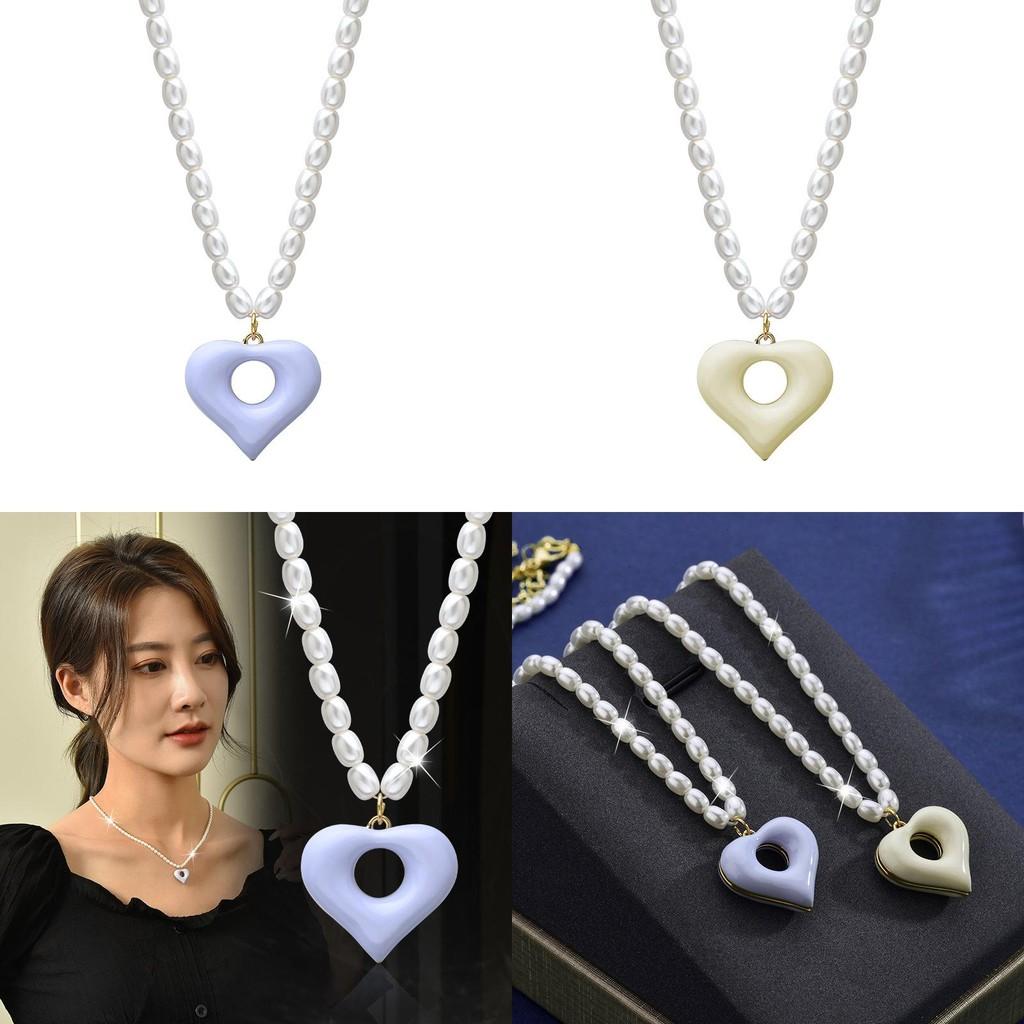 Elegant Korean Style Cream Heart Pearl Necklace For Women With Sweet Romantic Design