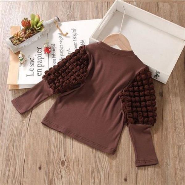 Girls' Thickened Puff Sleeve Long-Sleeve T-Shirt, Half-High Collar, Spring/Autumn , Baby & Toddler Top