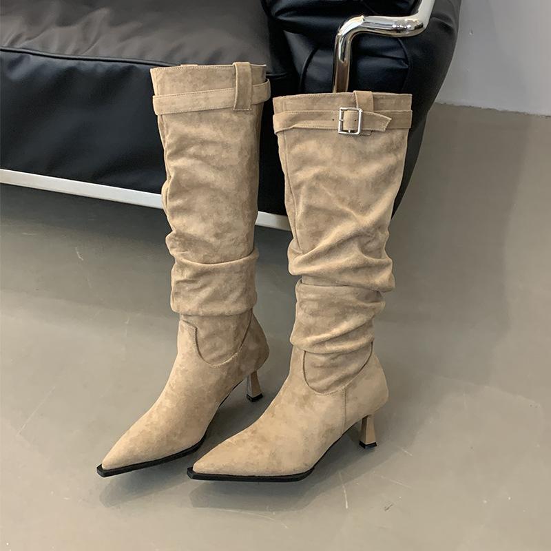 Mi Ting European and American Style Pointed Head Thin Boots Autumn and Winter Leopard Print Sexy Thin High Heel Niche Long Boots But Knee Fashion Sin