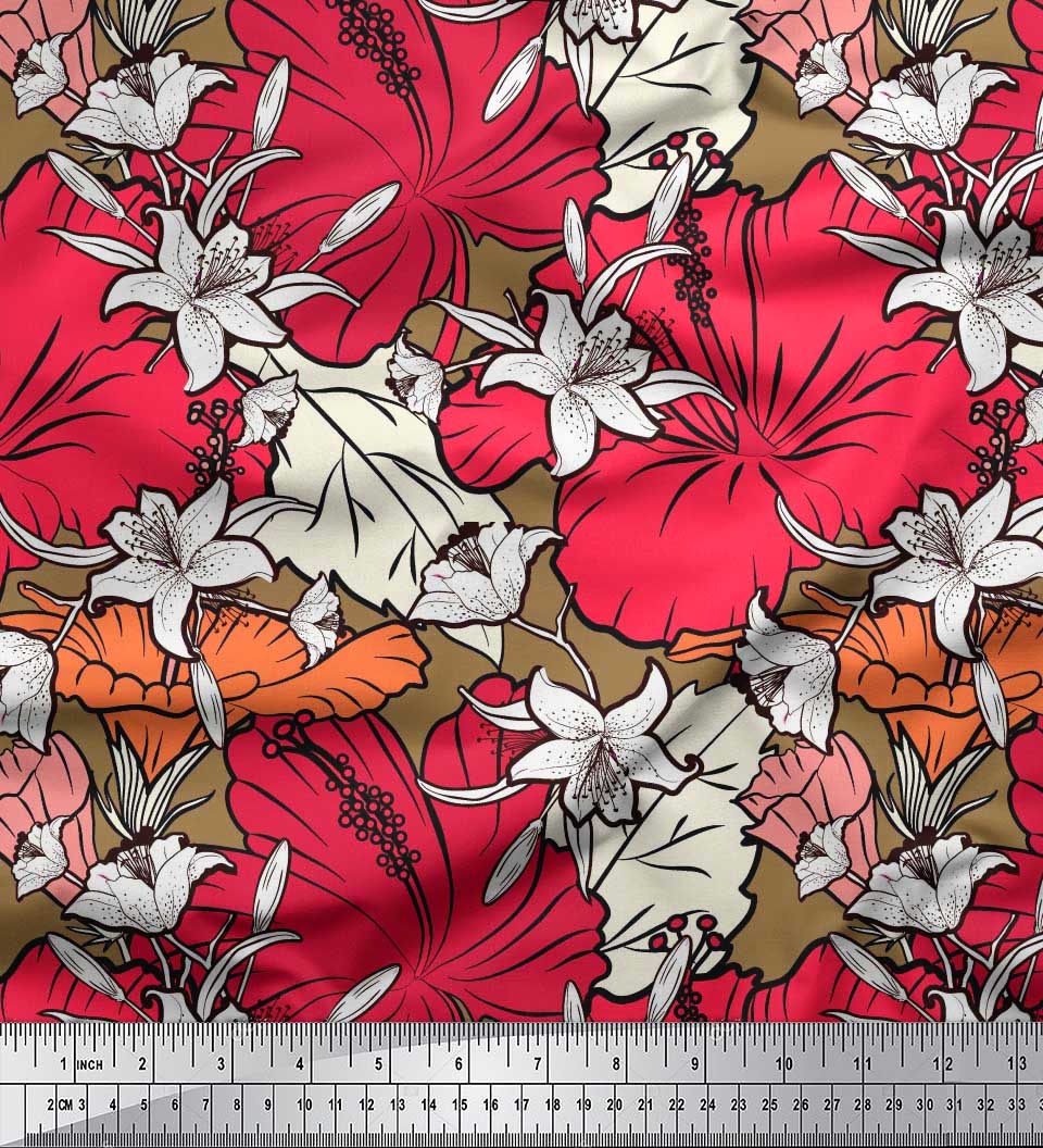 

Соймоі чорна японська креп-атласна тканина з азалією та квітковим принтом на метри 42 дюйми 42 Inch Wide - Poly Crepe коричневий