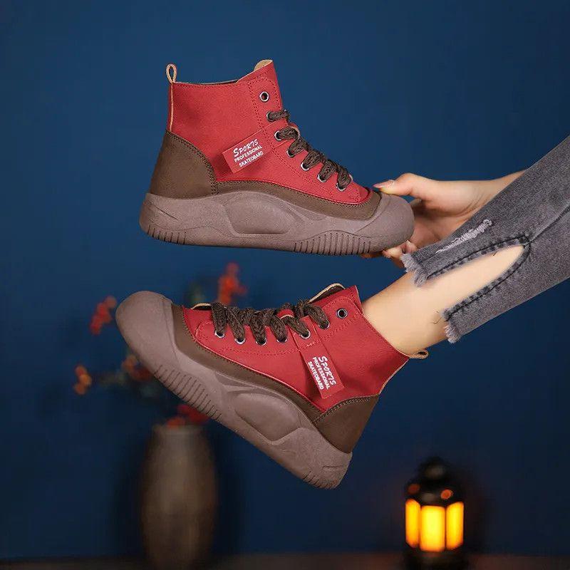 

Lightweight soft-soled soft-faced Martin boots autumn retro versatile high-top shoes velvet soft leather women s shoes 38 червоний