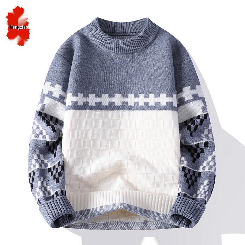 

Men s Color Block Jacquard Knit Pullover Sweater 4XL