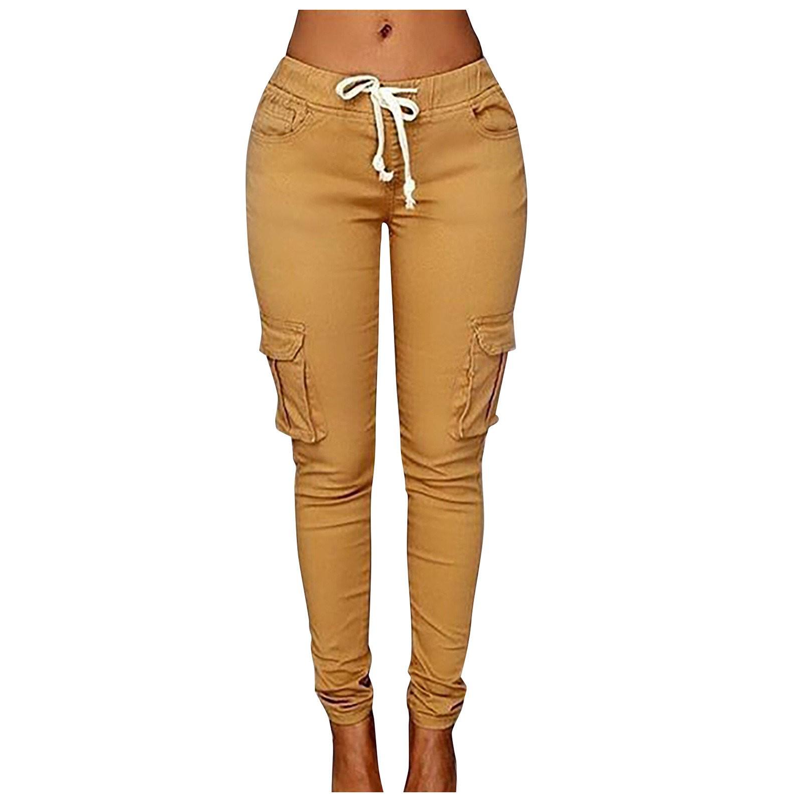 

Женские однотонные повседневные брюки-карандаш с эластичной резинкой на талии и боковыми карманами XXL хаки