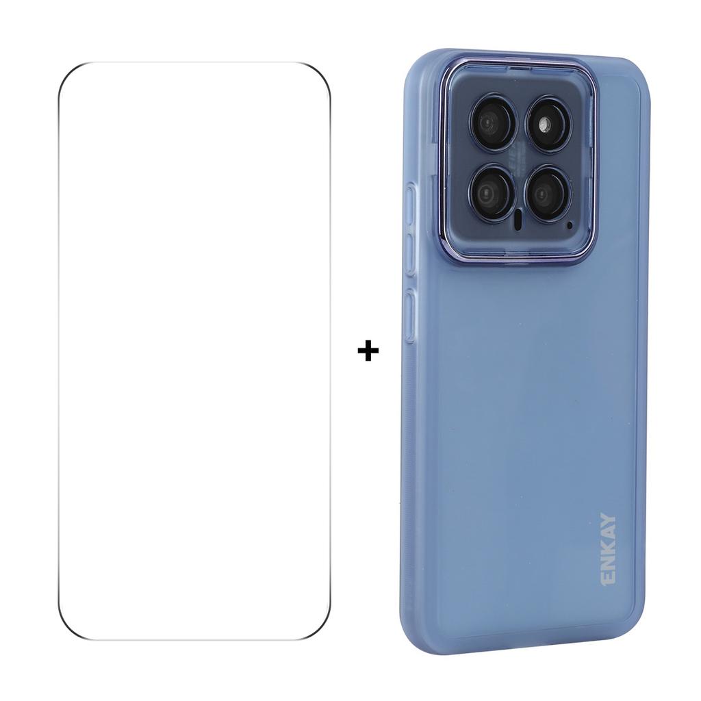 For Xiaomi 14 Case Matte TPU Phone Cover with Lens Film+9H Glass Protector