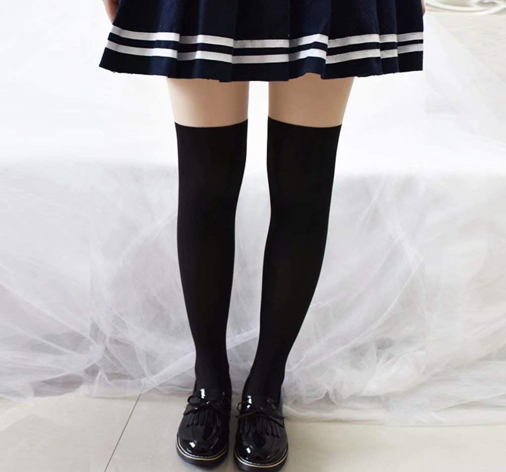 Fake 30 X 70 Set of Contrasting Flattering for Women [Laisve] Knee-high Stockings, Denier, 2, Velvet, Fabric, Non-run, Legs, Black, Plain,