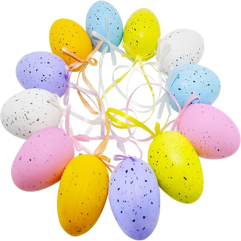 12pcs Plastic Easter Decor Set, Hanging Egg Pendants for Tree Basket Centerpiece, Spring Festival Party Gift & Home Decoration