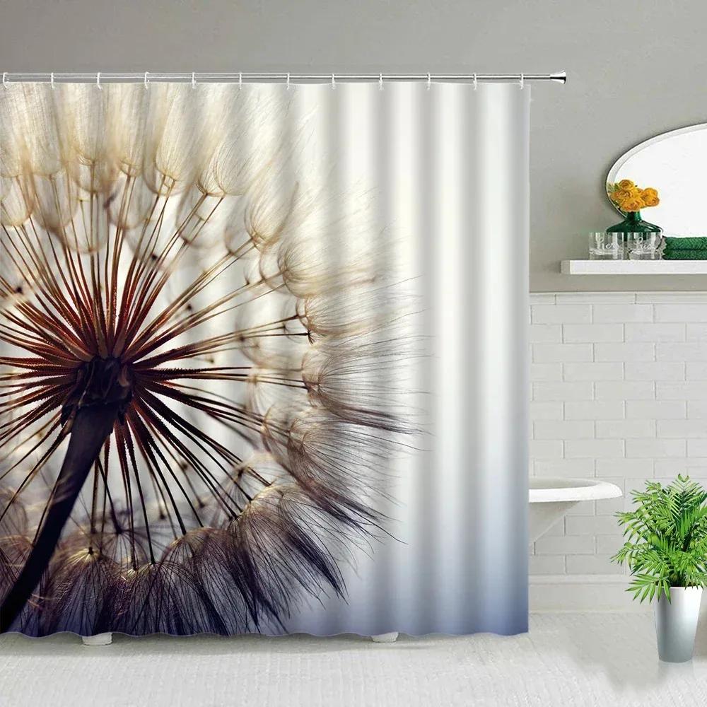 

Серия Растения Занавеска для душа Ванная комната Водонепроницаемая Полиэстеровая занавеска Принт цветов одуванчика Декоративная занавеска для ванны 160X180cm