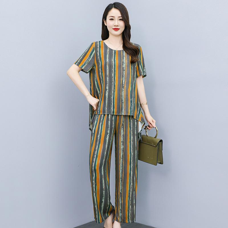 Women's Plus Size Summer Tie-Dye Cotton Linen Suit: Irregular Hem Top & Wide Leg Pants Two-Piece Set