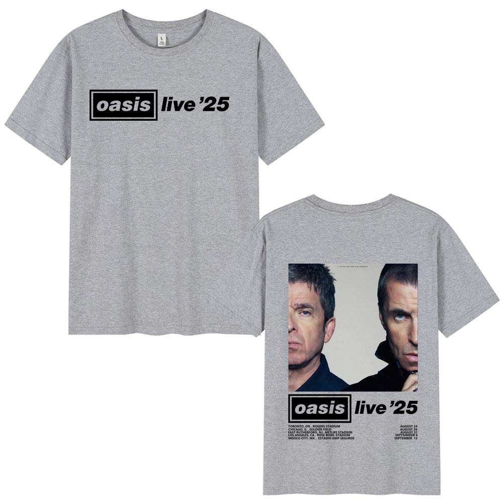 O-Oasis Live 25 Tour T-Shirts British Rock Band T-shirt Mens Clothing Cotton Casual Short Sleeve Tee Shirt Oversized Streetwear