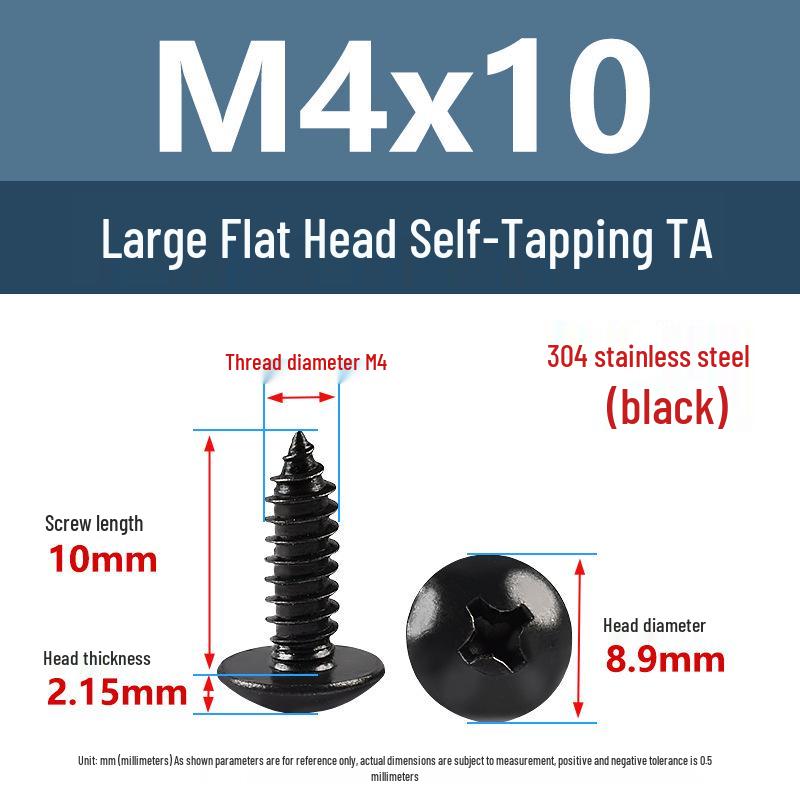 Yigu Black Zinc 304 Stainless Steel Phillips Large Flat Head Self-Tapping Screw