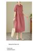 2024 Summer Japanese Style Cotton-Linen Polo Collar Midi Dress for Women