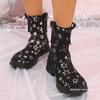 European and American Foreign Trade Short Tube Printed Thick-soled Martin Boots Women's Cross-border Snowflake Rear Zipper Large Size Cigarette Boots