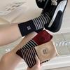 Miu Style Striped Mid-Calf Women's Socks – Autumn/Winter, Double Needle Embroidered, Boneless Design, Versatile Stacked Letter Pattern.