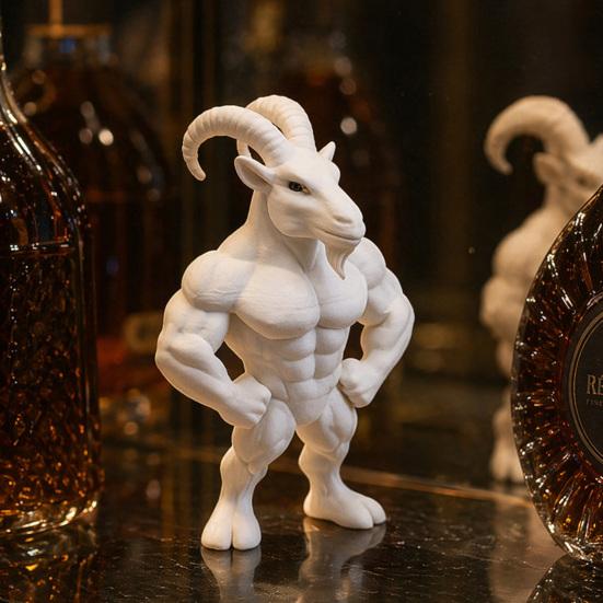 Light Luxury Desk Ornament 3D Printed Muscular Goat Figurine, Animal Sculpture Decor for Artistic Home Office Shelf, Fun Gift Gym Goers Lovers Statue