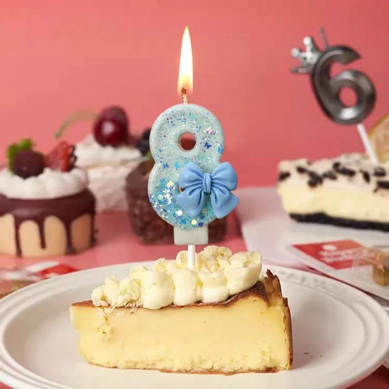 Bow Birthday Candles Number Candle Cake Candle Decoration Baby Shower Party Cake Topper Decor Anniversary Decor