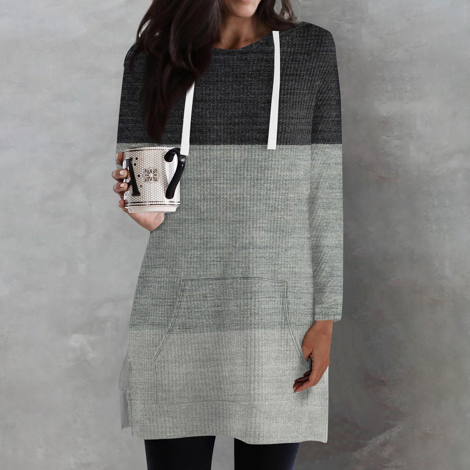 

Женские свободные рубашки с принтом, длинные рукава, толстовки с завязками, трикотажные туники с боковыми разрезами, топы с капюшоном и карманом XXL