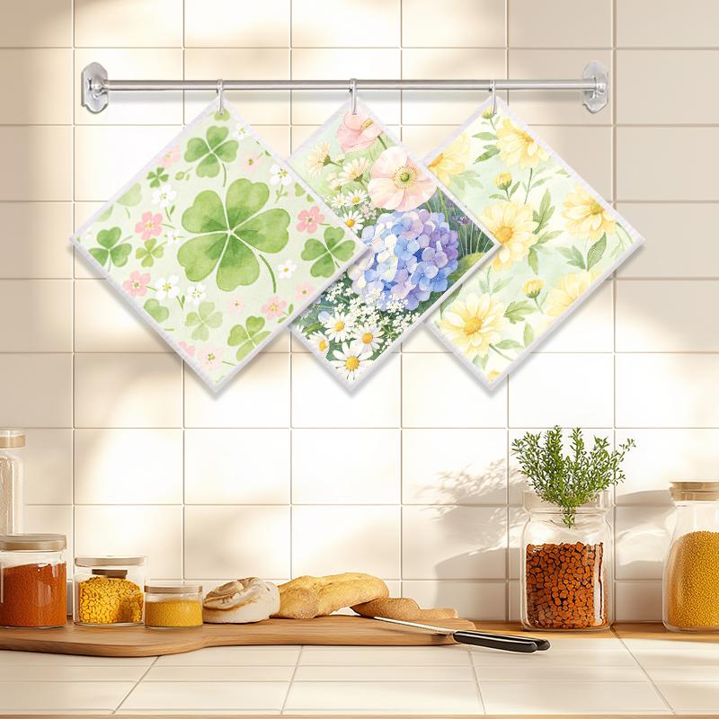 

6PCS Cleaning Dishcloths Reusable Kitchen Dish Towels Daisies Flowers Pattern Dishcloth Absorbent Lint Free Cloth Washable Duster Rags Tea Towels J136A-3 PCS