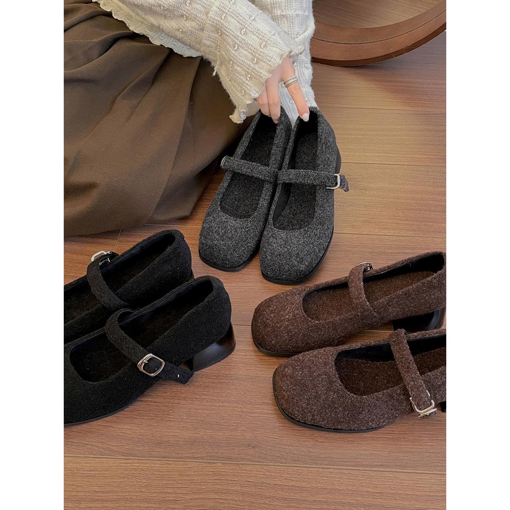 Mao Mao shoes women's winter wear velvet round head thick heel Mary Jane shoes