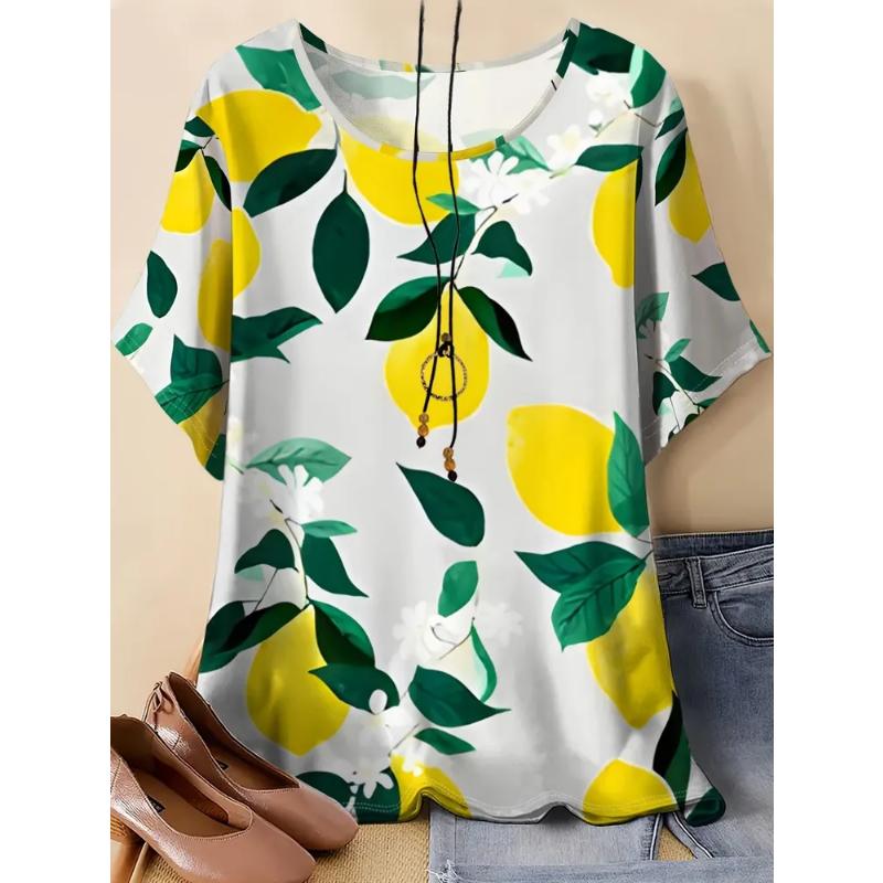 Fashion Women's Crew Neck Short Sleeve 3D Casual Color Printing Casual Short Sleeve Crew Neck T-Shirt