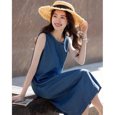 Demana Cloud Cotton Retro Sleeveless Denim Midi Dress