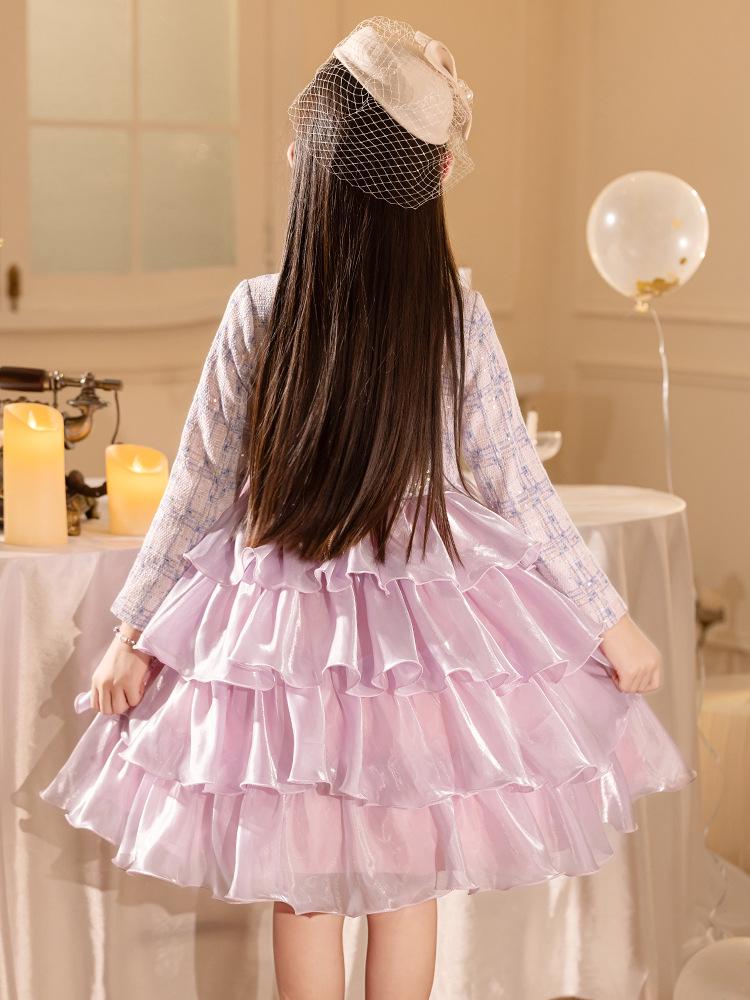 Girls' Princess Puff Sleeve Dress - Elegant Autumn/Winter Birthday & Evening Wear