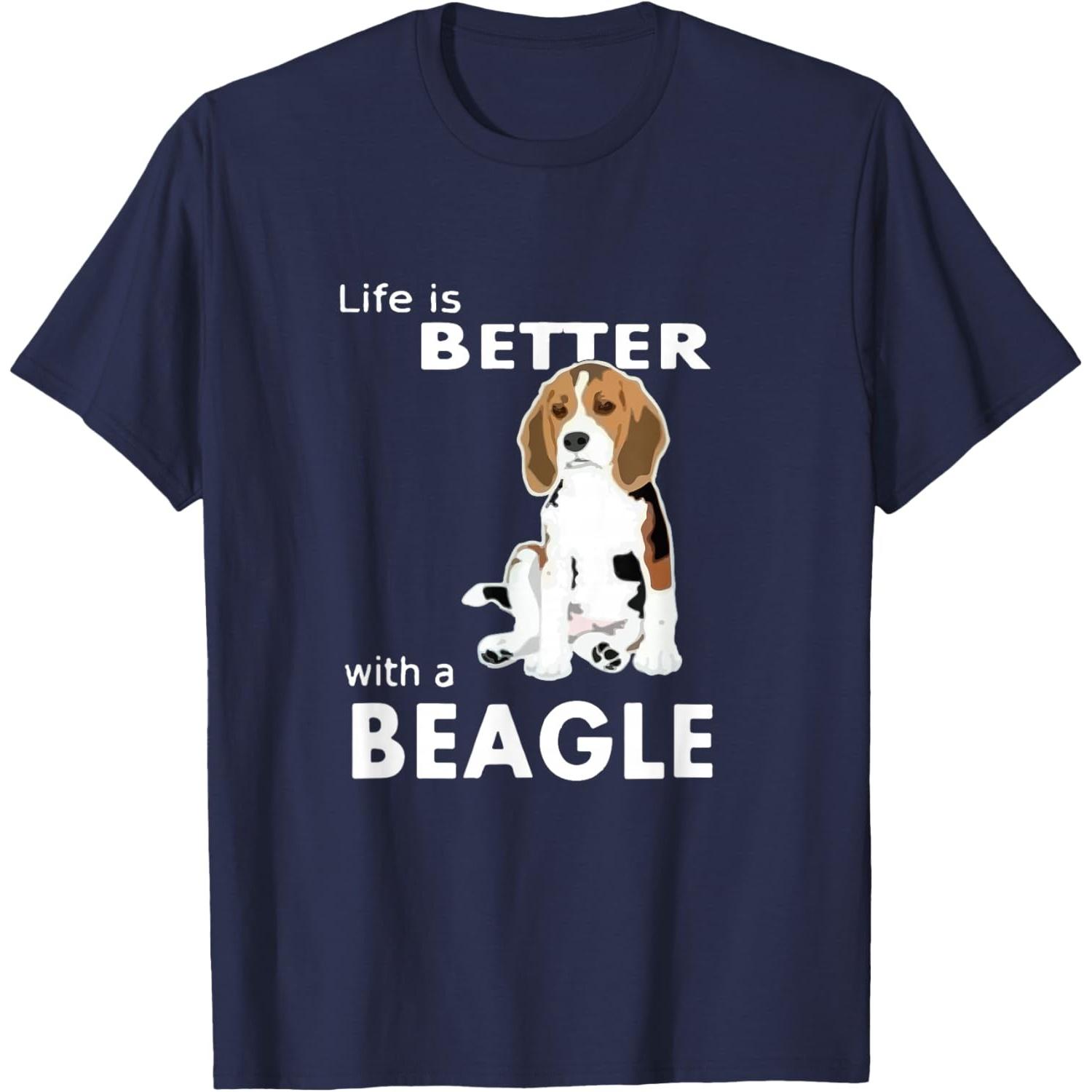 

Life Is Better with a Beagle Graphic Tee Breathable Cotton Short Sleeve TShirt for Casual Wear S чёрный