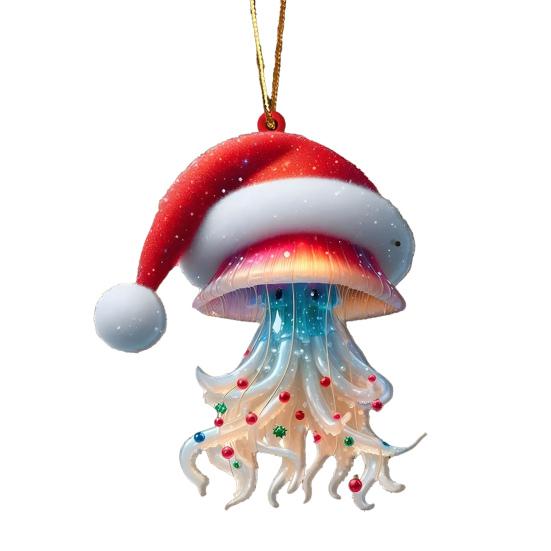 Christmas Ornament 2D Acrylic Dog Bear Bee Rabbit Rooster Hanging Decoration Cartoon Animals Xmas Tree Pendant for Home Party Decor